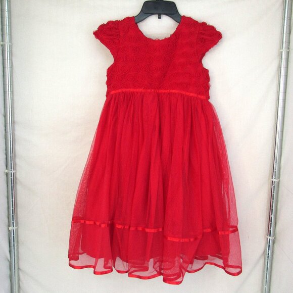 Marmellata Classics Girl's Red Rosette Party Dress with Tulle Overskirt Size 8 - Picture 1 of 12